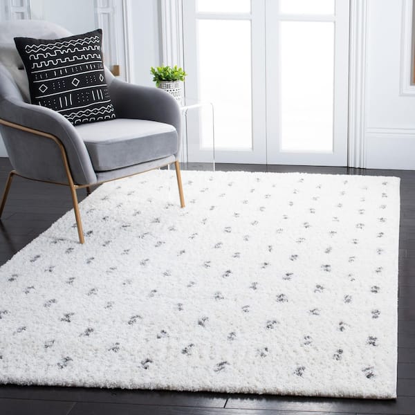 Berber Shag 3 ft. x 3 ft. Beige/Gray Linear Dotted Square Area Rug