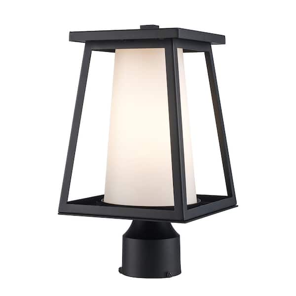 Cardston 1-Light Black Outdoor Lamp Post Light Fixture with White Opal Glass