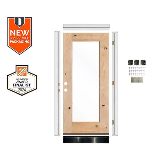 36in.x80in.RH Full-Lite Clear Glass Unfinished KnottyAlder Wood AssemblyRequired Front Door Kit w/QuickAssembleJamb