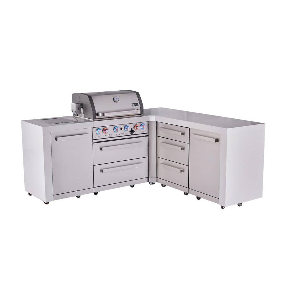 Deluxe 4-Burner 82 in. x 75 in. L-Shaped Modular Outdoor Kitchen Propane Natural Gas BBQ Grill Island in Stainless Steel price history on PriceWatchPro