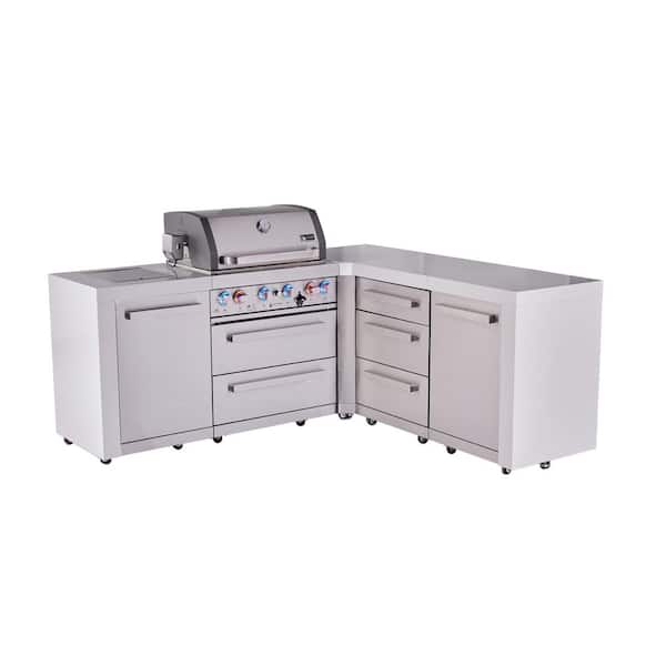 Deluxe 4-Burner 82 in. x 75 in. L-Shaped Modular Outdoor Kitchen Propane Natural Gas BBQ Grill Island in Stainless Steel