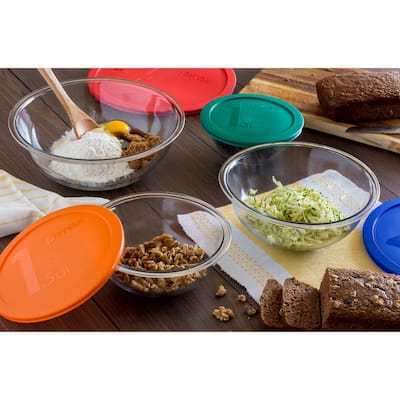 Smart Essentials 6-Piece Glass Mixing Bowl Set with Assorted Colored Lids