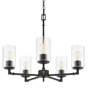 Helenwood 5-Light Matte Black Chandelier with Clear Seeded Glass