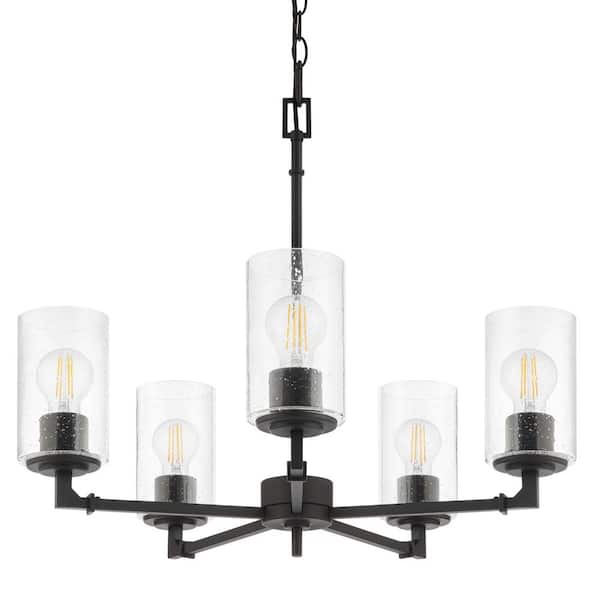 Home Decorators Collection Helenwood 5-Light Matte Black Chandelier with Clear Seeded Glass