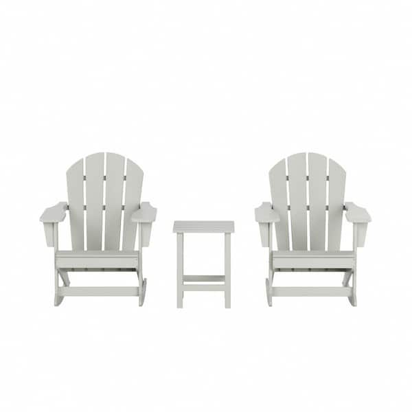 Laguna 3-Piece Fade Resistant Outdoor Patio HDPE Poly Plastic Adirondack Rocking Chairs and Side Table Set, Sand