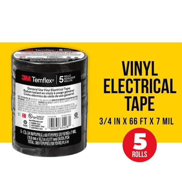 Temflex 3/4 in. x 60 ft. 1700 Electrical Tape Black (5-Pack)