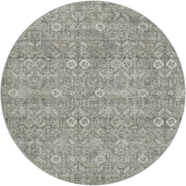 Dream Shag Premium Machine Washable Abstract ADS574 Gray 8 ft. x 8 ft. Round Rug