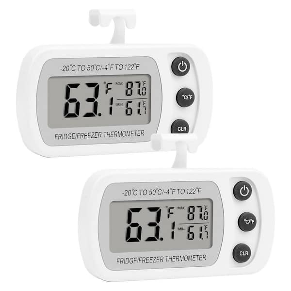 White Waterproof Plastic Digital Refrigerator Thermometer Fridge Freezer Cooler Large LCD Display 2 Pack