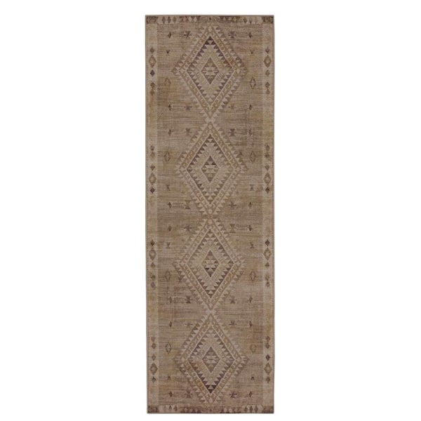 Linon Home Decor Park Casey Sand and Brown 2. 6 x 8 ft. Traditional Woven Distressed Polyester Rectangle Indoor Accent Area Runner Rug