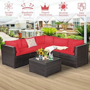 6-Piece Wicker Outdoor Sectional with CushionGuard Red Cushions