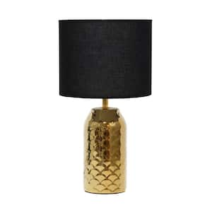 13.4 in. Whimsical Wave Mini Porcelain Mermaid Fish Scale Table Lamp, for Living Room, Bedroom, Foyer, Gold