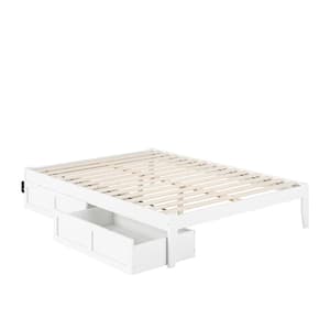 Colorado White Queen Solid Wood Storage Platform Bed with USB Turbo Charger and 2 Extra Long Drawers