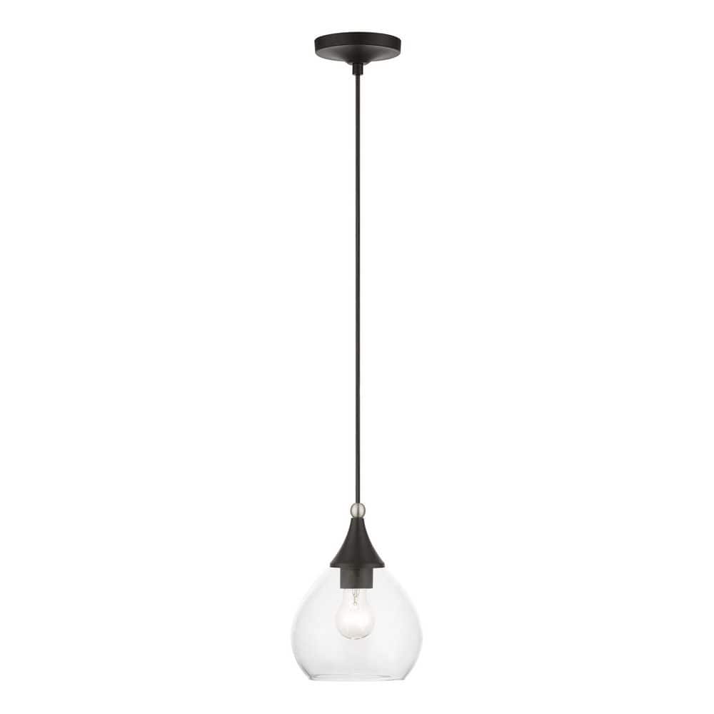 Catania Black and Brushed Nickel 1-Light Mini Pendant with Clear Glass