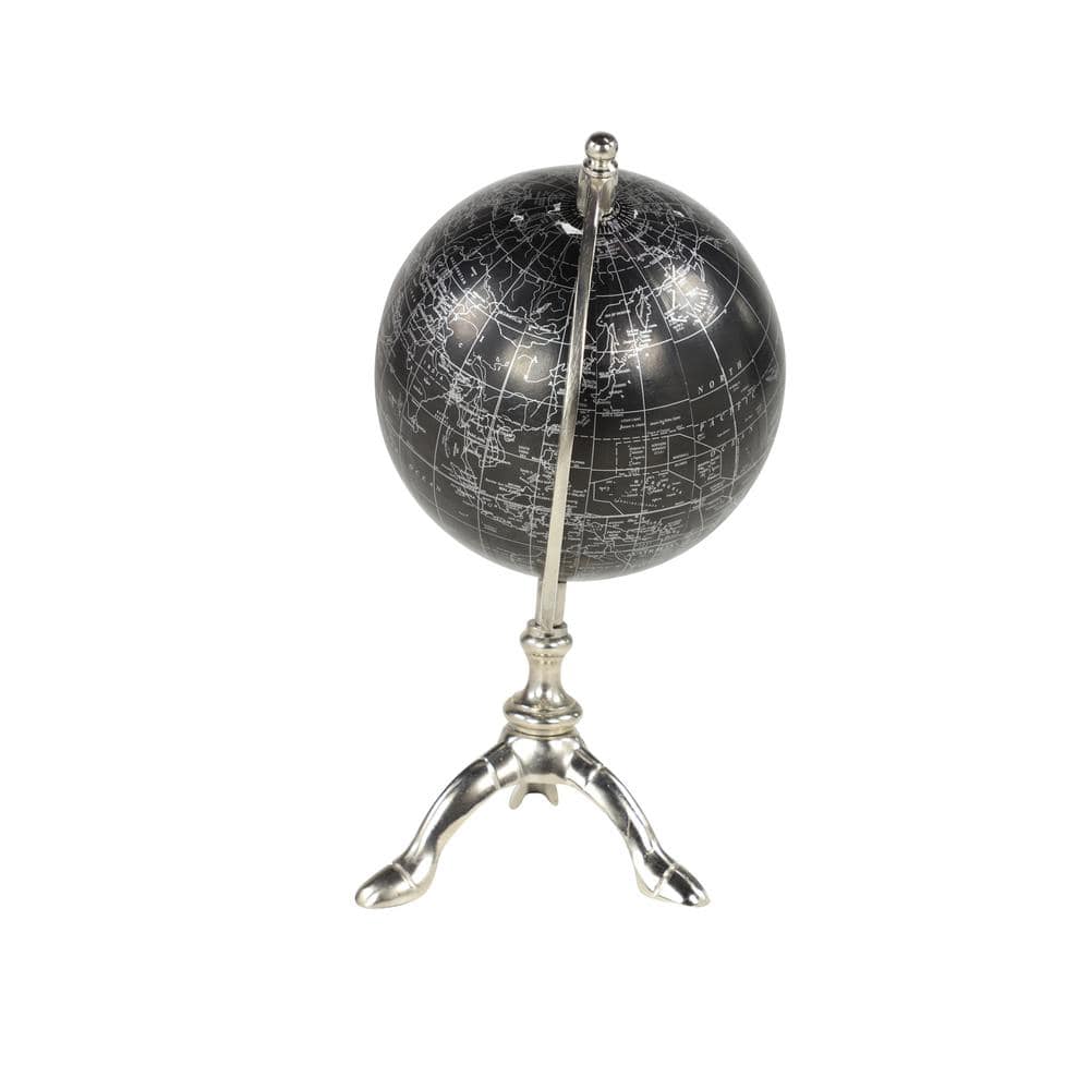 Rustic Black Abstract 7" Globe on Polished Metal Stand