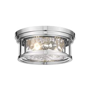 Clarion 12 in. 2 Light Polished Nickel Flush Mount with Inner Clear Water and Outer Clear Glass Shade