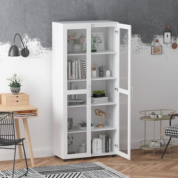  Furnaza 50 LED Kitchen Pantry Storage Cabinets - Food Cabinets  Freestanding Cupboards with 2 Doors with Racks and Shelves Adjustable for  Small Space in Dinning Room, Living Room, in White 