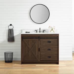 Rafter 42 in. W x 22 in. D Bath Vanity in Rustic Brown with Carrara White Engineered Stone Vanity Top with White Sink