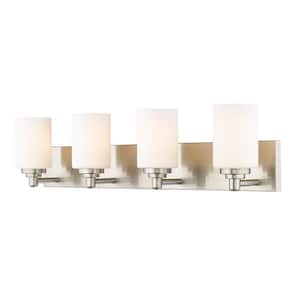 Soledad 31.5 in. 4-Light Brushed Nickel Vanity-Light with Glass Shade