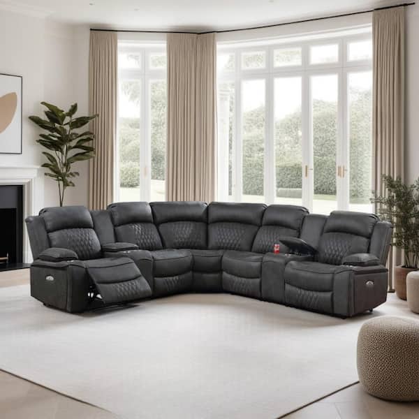 Ina Charcoal Gray Faux Leather Glider Recliner Power Sofa