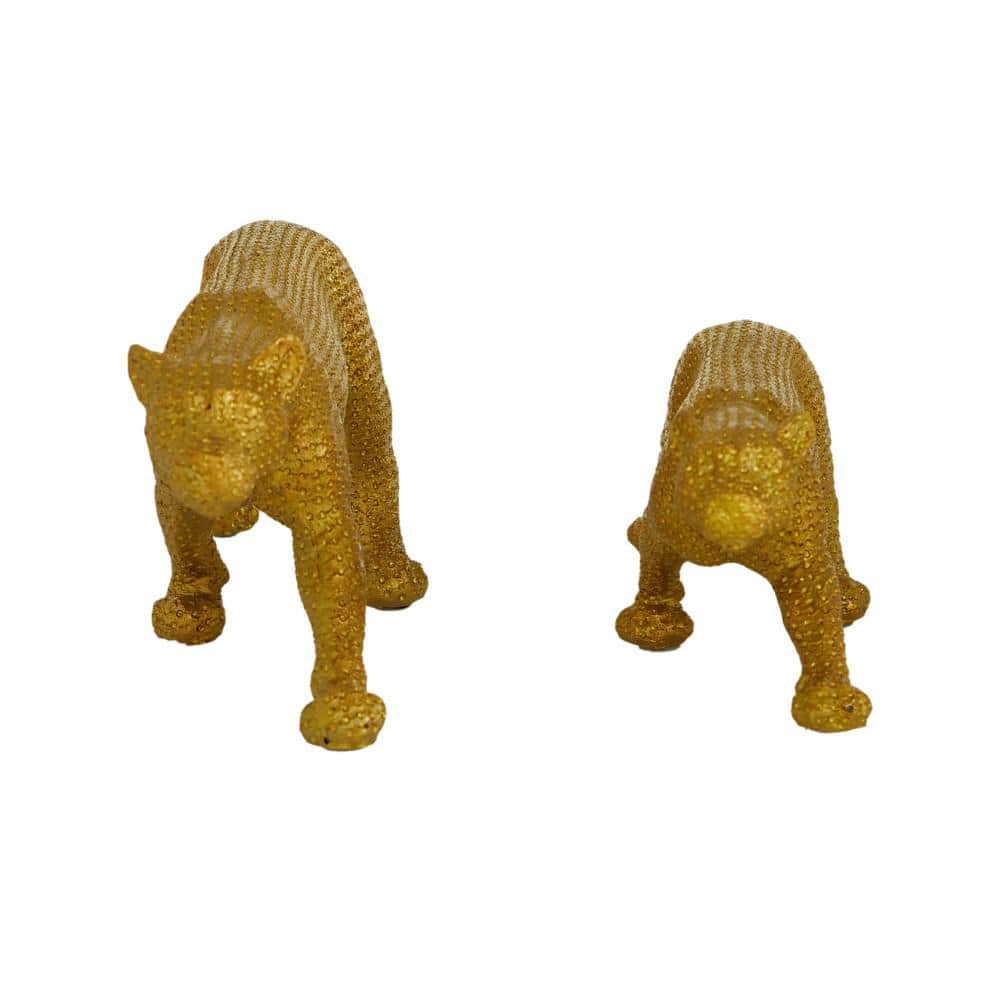 Elegant Gold Resin Leopard Statues Set of 2