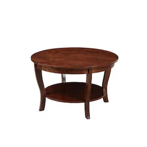 American Heritage 30 in. Espresso Round Wood Top Coffee Table With Shelf
