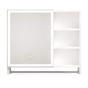 32 in. W x 28 in. H White Rectangular Aluminum LED Light Medicine Cabinet with Mirror, Towel Rack