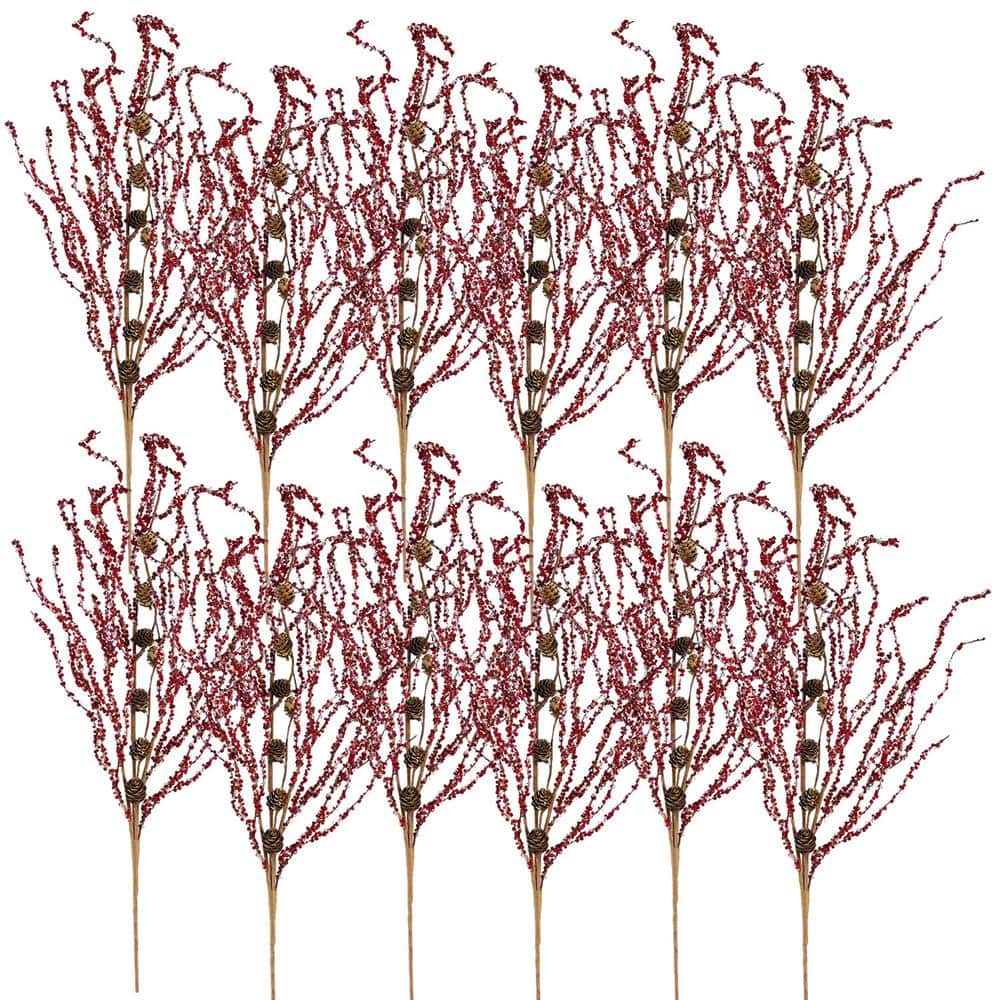 A & B Home 40 in. H Berry/Pinecone Branches Set of 12 Red KSA10154