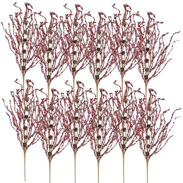 A & B Home 40 in. H Berry/Pinecone Branches - Set of 12 - Red