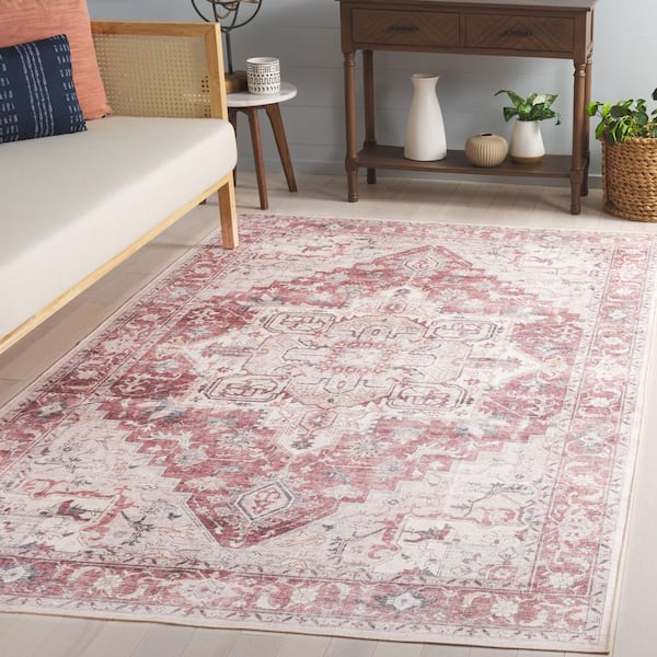 Arizona 6 ft. x 9 ft. Rust/Beige Machine Washable Ornage Border Distressed Area Rug