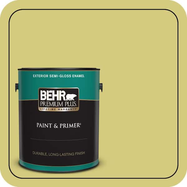 BEHR PREMIUM PLUS 1 gal. #P350-4 Spring Grass Semi-Gloss Enamel Exterior Paint & Primer