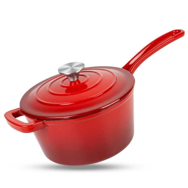 Enameled Cast Iron Sauce Pan, 2 Quarts Round Sauce Pot with Lid, Mini Dutch Oven Enamel Saucepan for Cooking