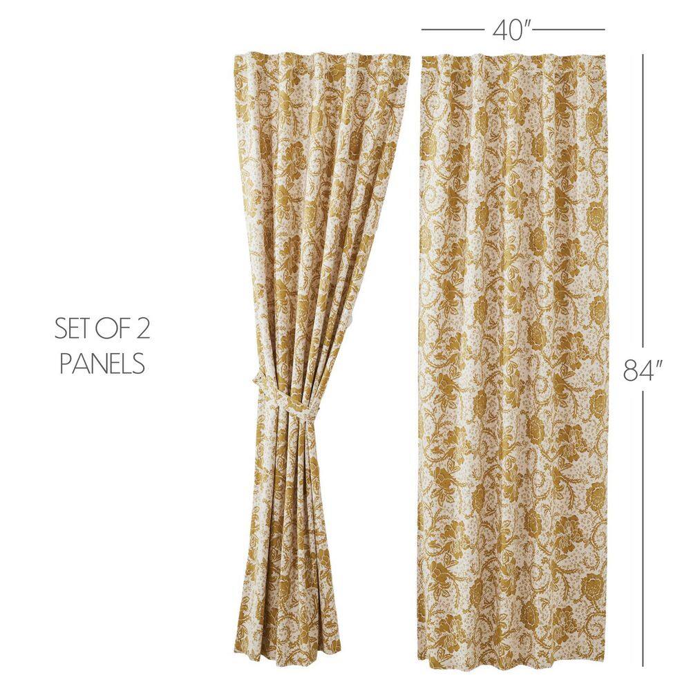 Elegant Dorset Gold Floral Cotton Curtain Pair, 84x40