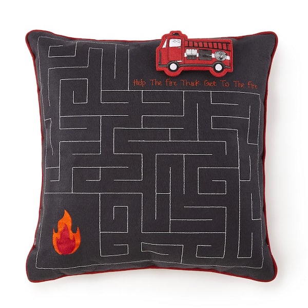 Unbranded Morgan Home Firefighter Rescue Red and Black Geometric Polyester in. x 16 in. Throw Pillow