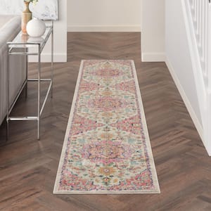 Passion Ivory/Pink 2 ft. x 10 ft. Persian Modern Transitional Kitchen Runner Area Rug