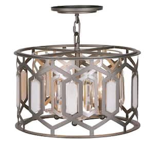 Hexly 60-Watt 3-Light Bronze and Sultry Silver Candle Pendant Light to Semi Flush Mount with No Bulbs Included