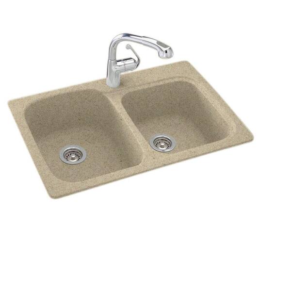 Swan Drop-In/Undermount Solid Surface 33 in. 1-Hole 55/45 Double Bowl Kitchen Sink in Prarie