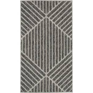 Palamos Dark Gray Doormat 2 ft. x 4 ft. Geometric Contemporary Indoor/Outdoor Patio Area Rug