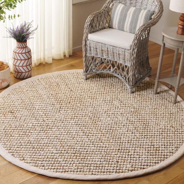 Natural Fiber 6 ft. x 6 ft. Natural/Bleach Solid Color Round Area Rug