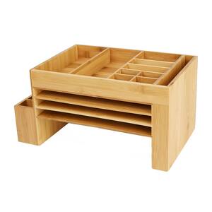 Bamboo Desk File Organizer & Storage Saver with 16-Compartment Storage, Brown