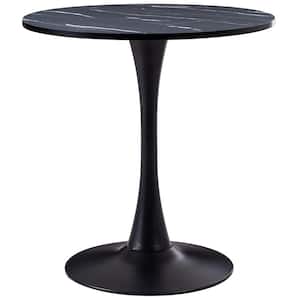 Ivo Round Black Marble Wood Pedestal Dining Table Seats 2