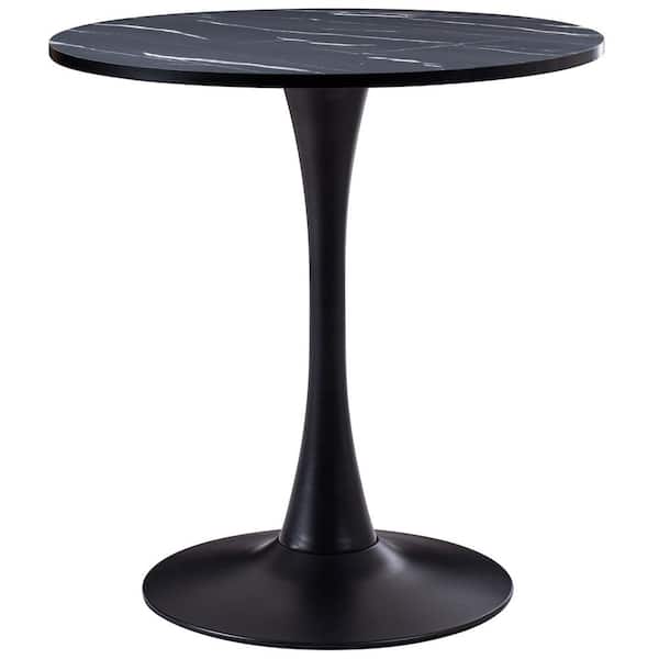 CorLiving Ivo Round Black Marble Wood Pedestal Dining Table Seats 2