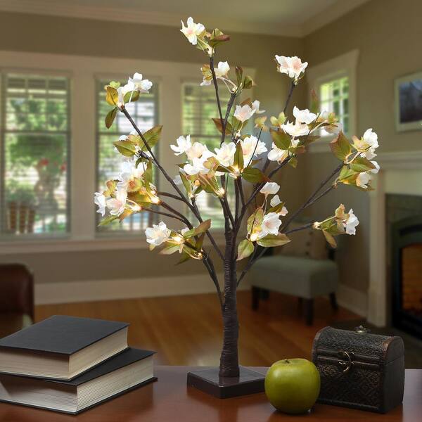 National Tree Company 24 in. Artificial Pear Blossom White LED Lamp with 24-Warm Battery Operated LED