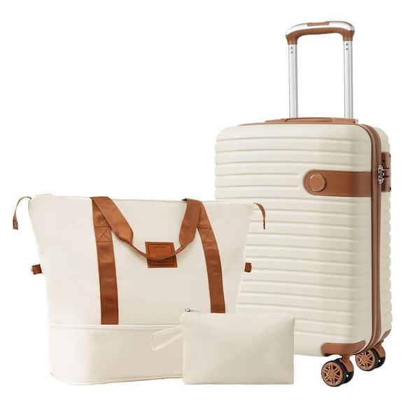 3-Piece Cream Carry-on and Lightweight Hardshell ABS Luggage Set