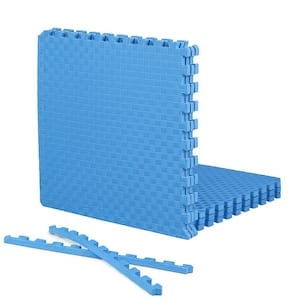 Blue 24" W x 24" L x 0.75" Thick EVA Foam Double-Sided Tatami Pattern Gym Flooring Tiles (6 Tiles/Pack) (24 sq. ft.)
