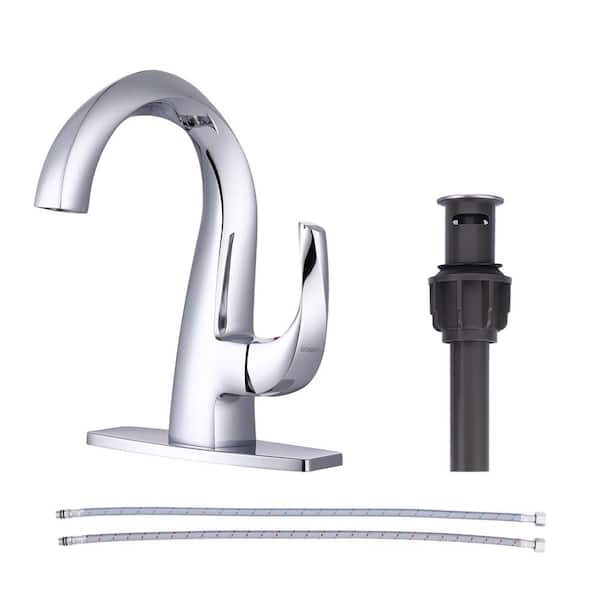 IVIGA Single Handle Single Hole Bathroom Faucet with Deckplate, Pop Up Drain and Supply Lines Included in Polished Chrome