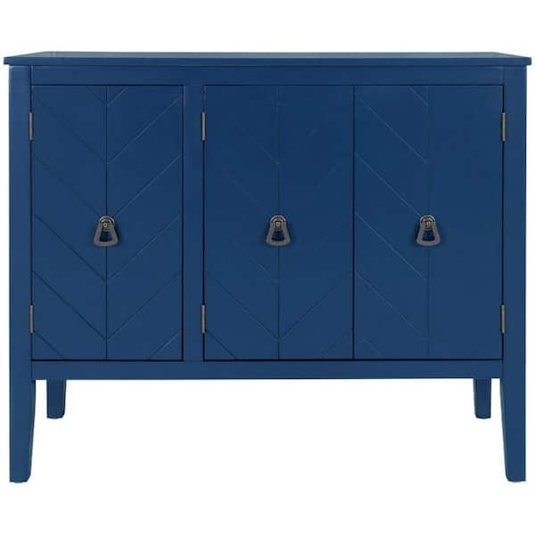 Benjara Blue Wood Top 37 in. Sideboard with 3 Doors and 2 Cabinets