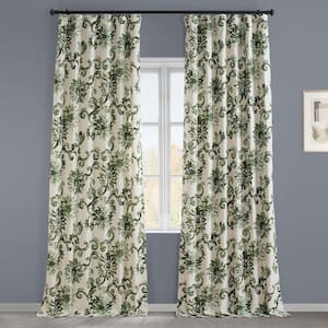 Indonesian Green Printed Cotton Twill 50 in. W x 96 in. L Rod Pocket Room Darkening Curtain (1 Panel)