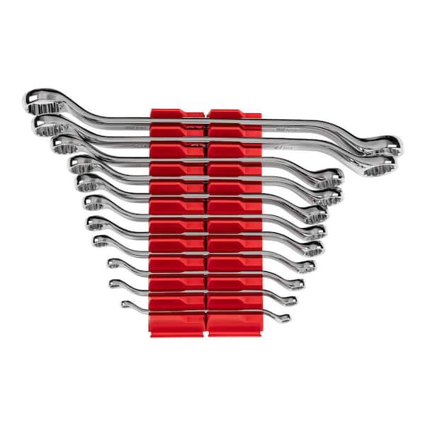 TEKTON 6-32 mm 45-Degree Offset Box End Wrench Set with Modular Slotted Organizer (11-Piece)