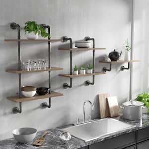 Jaxon 9 in. x 24 in. x 7 in. Sand Black and Light Pure Copper Wood Floating Decorative Wall Shelf with Brackets