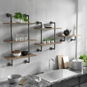 Jaxon 9 in. x 24 in. x 40 in. Sand Black and Light Pure Copper Wood Floating Decorative Wall Shelf with Brackets